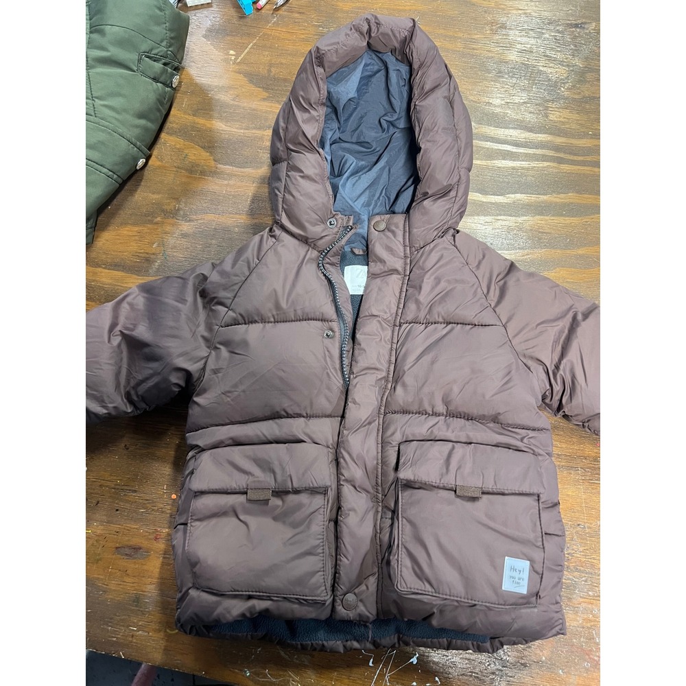 Zara Kids Brown Puffer Jacket Hooded Fleece Lined Winter Coat 18-24 Months